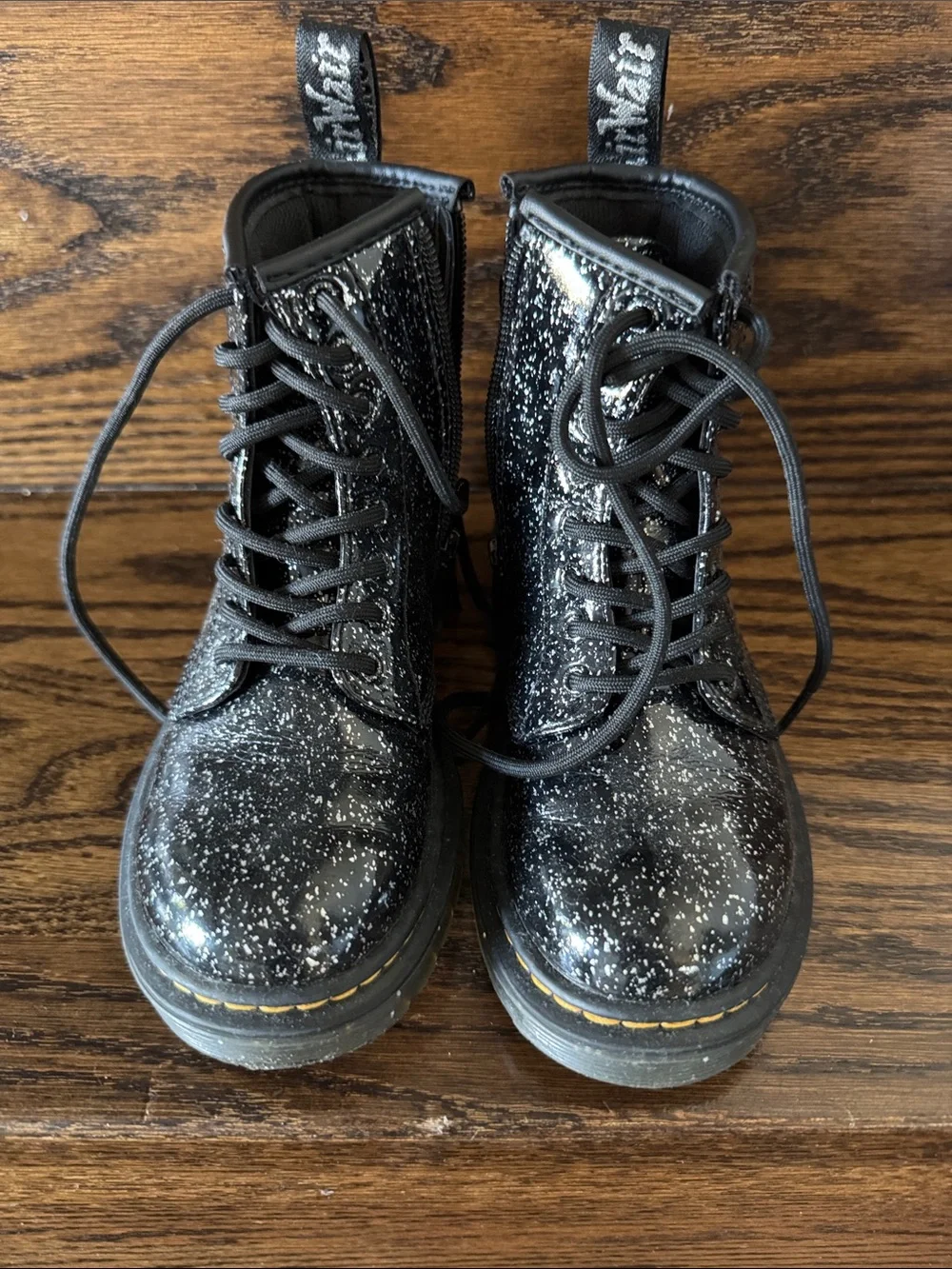 Dr. Martens Kids Black Glitter Lace-Up Boots